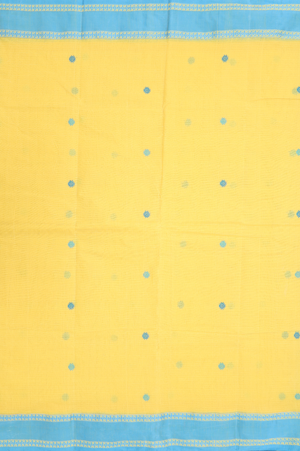 Bengal Cotton Saree In Yellow With Threadwork Buttas