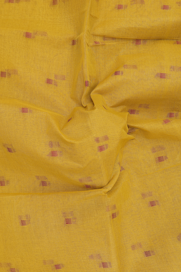 Bengal Cotton Saree In Yellow With Threadwork Buttas