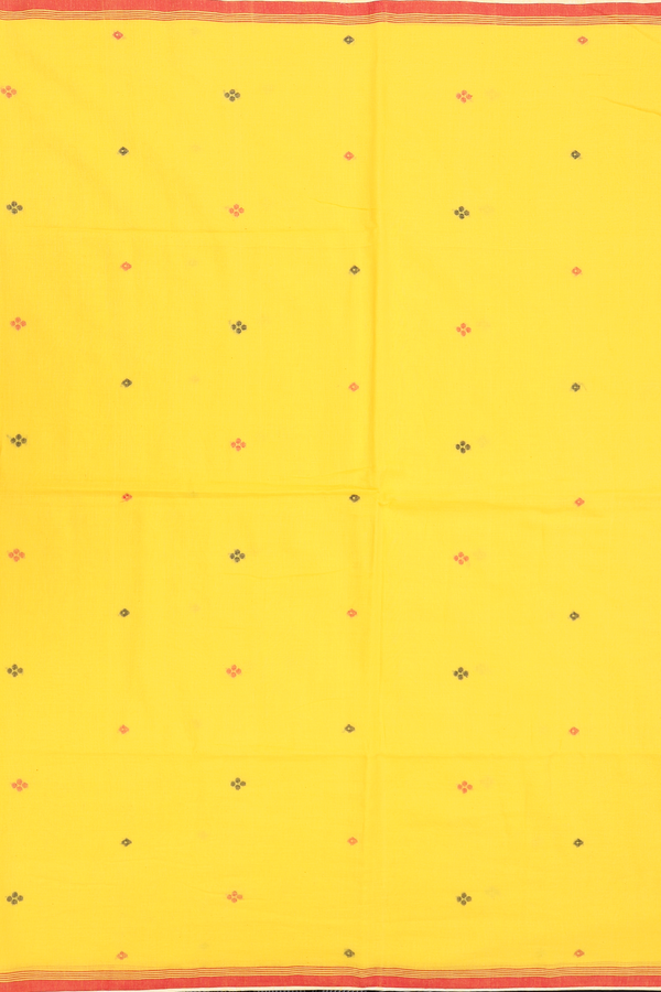 Bengal Cotton Saree In Yellow With Threadwork Buttas
