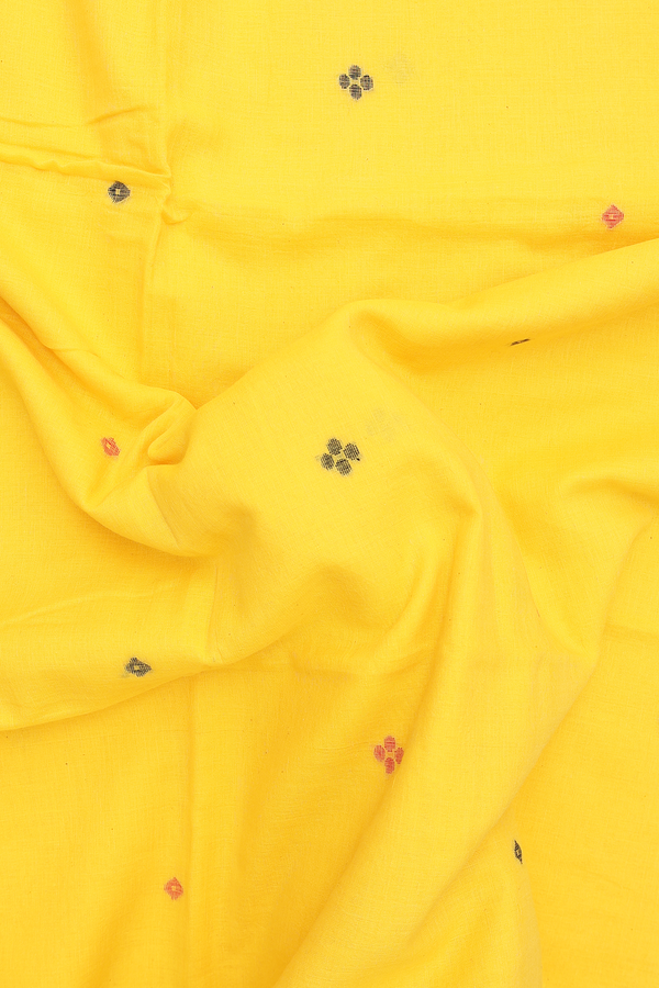Bengal Cotton Saree In Yellow With Threadwork Buttas