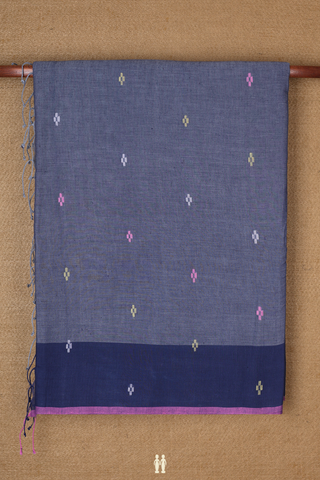 Bengal Cotton Saree In Pigeon Blue With Threadwork Buttas