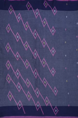 Bengal Cotton Saree In Pigeon Blue With Threadwork Buttas
