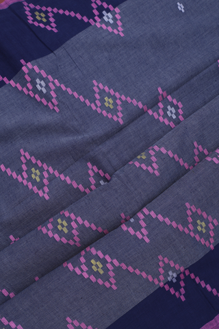 Bengal Cotton Saree In Pigeon Blue With Threadwork Buttas