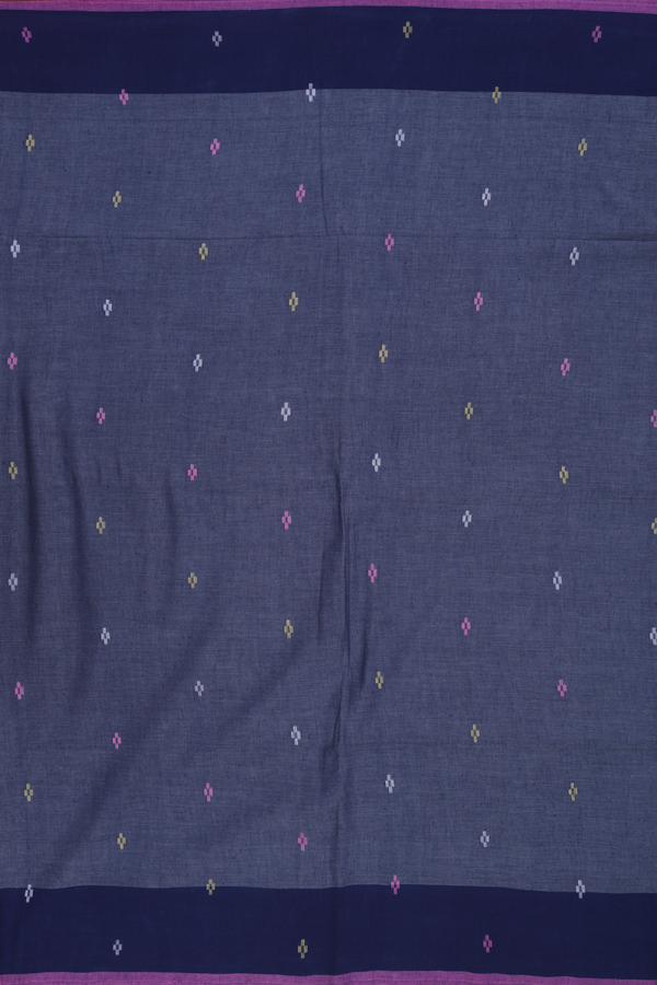 Bengal Cotton Saree In Pigeon Blue With Threadwork Buttas