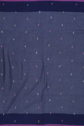 Bengal Cotton Saree In Pigeon Blue With Threadwork Buttas