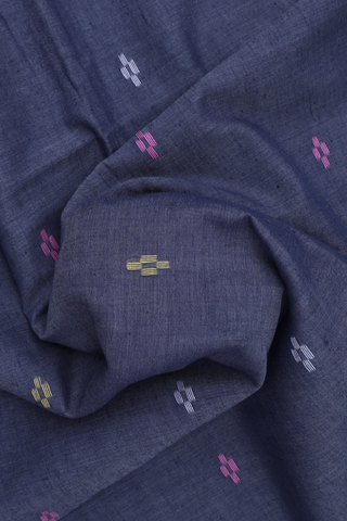 Bengal Cotton Saree In Pigeon Blue With Threadwork Buttas