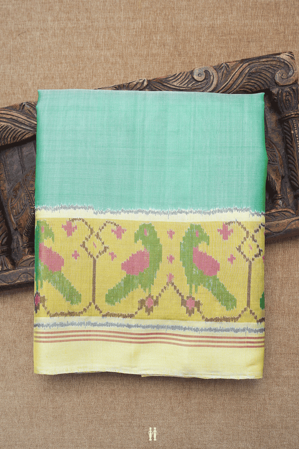 Birds Design Border Plain Mint Green Patola Silk Saree