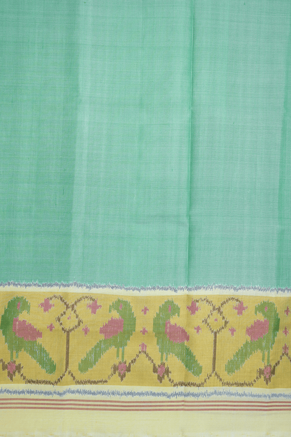 Birds Design Border Plain Mint Green Patola Silk Saree