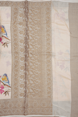 Birds Printed Ivory Chanderi Cotton Saree