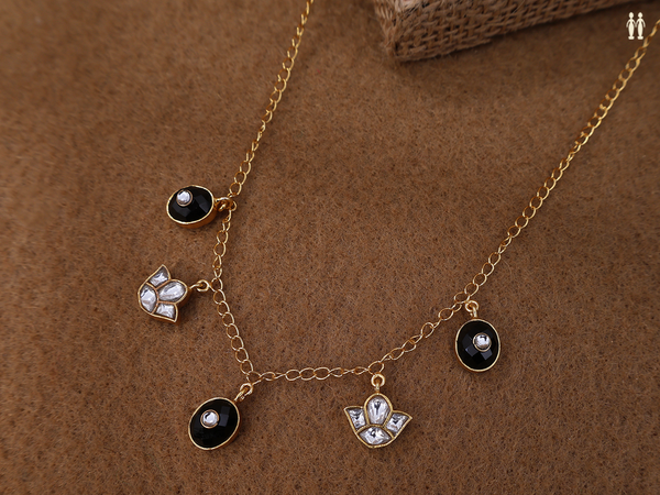 Black And White Stone Gold Plated Silver Chain