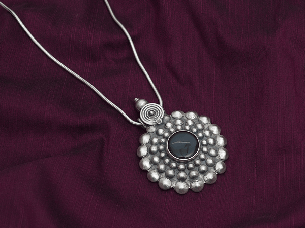 Black Onyx Stone Pure Silver Pendant