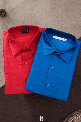 Assorted Blue And Red Set Of 2 Size 38 Raw Silk Shirts
