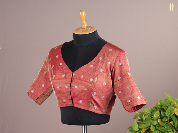 Boat Neck Floral Buttas Burnt Orange Raw Silk Readymade Blouse