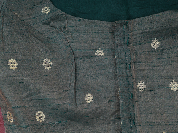 Boat Neck Floral Buttas Green Semi Raw Silk Readymade Blouse