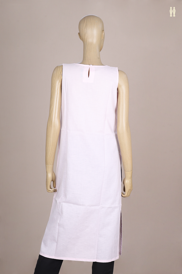 Boat Neck Floral Buttas Pale Pink Linen Long Kurta