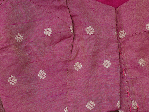 Boat Neck Floral Buttas Magenta Semi Raw Silk Readymade Blouse