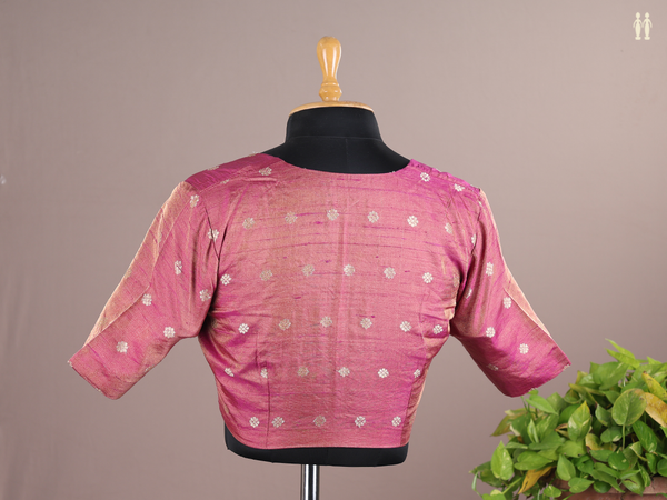 Boat Neck Floral Buttas Magenta Semi Raw Silk Readymade Blouse