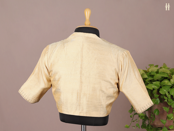 Boat Neck Plain Tan Brown Raw Silk Readymade Blouse