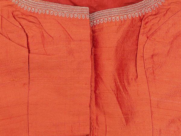 Boat Neck Plain Burnt Orange Raw Silk Readymade Blouse