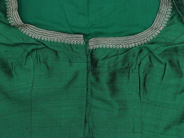 Boat Neck Plain Emerald Green Raw Silk Readymade Blouse