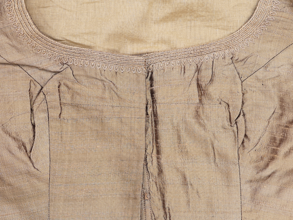 Boat Neck Plain Dusty Khaki Raw Silk Readymade Blouse