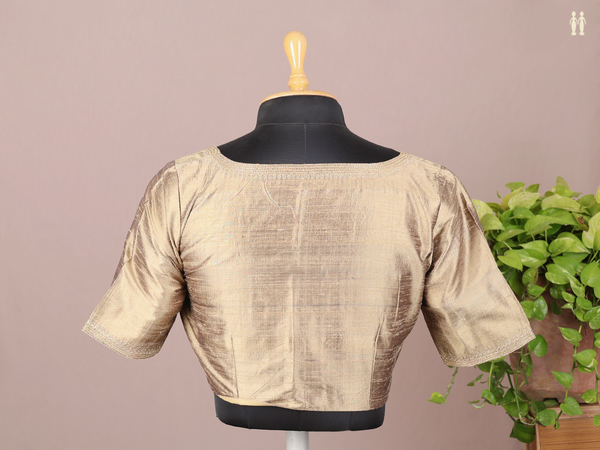 Boat Neck Plain Dusty Khaki Raw Silk Readymade Blouse