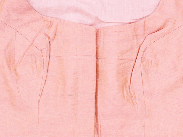 Boat Neck Plain Peach Raw Silk Readymade Blouse