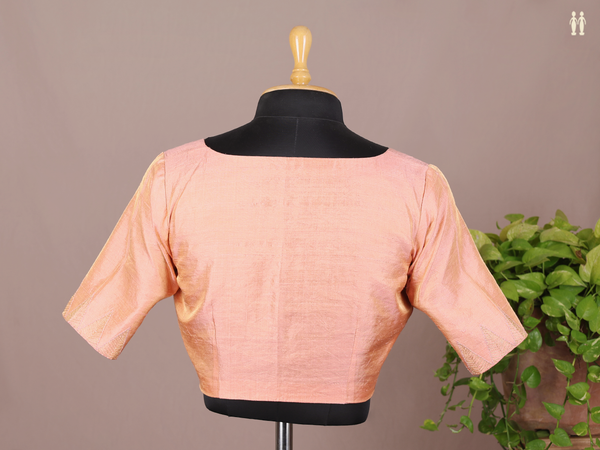 Boat Neck Plain Peach Raw Silk Readymade Blouse