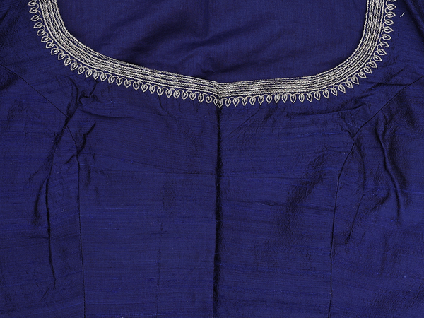 Boat Neck Plain Royal Blue Raw Silk Readymade Blouse