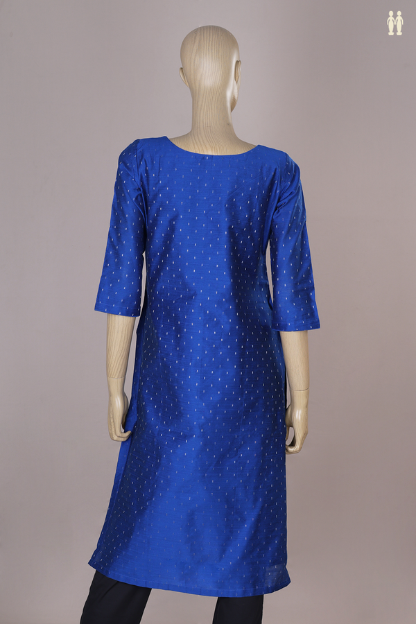 Boat Neck Zari Buttis Royal Blue Raw Silk Long Kurta