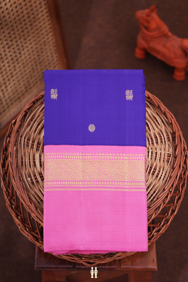 Kanchipuram Silk Saree In Royal Blue With Peacock Buttas