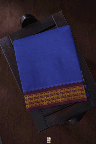 Contrast Border Royal Blue Cotton Dhoti With Angavastram Set