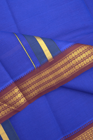 Contrast Border Royal Blue Cotton Dhoti With Angavastram Set