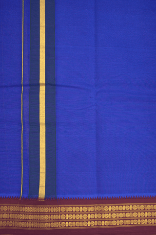 Contrast Border Royal Blue Cotton Dhoti With Angavastram Set