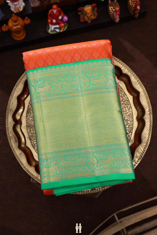 Brocade Design Coral Orange Kanchipuram Silk Saree