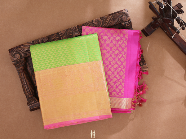 Brocade Design Parrot Green Kanchipuram Half Saree Material