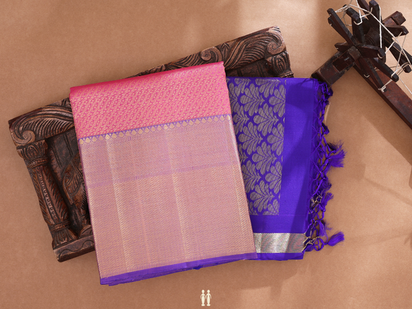 Brocade Design Punch Pink Kanchipuram Half Saree Material