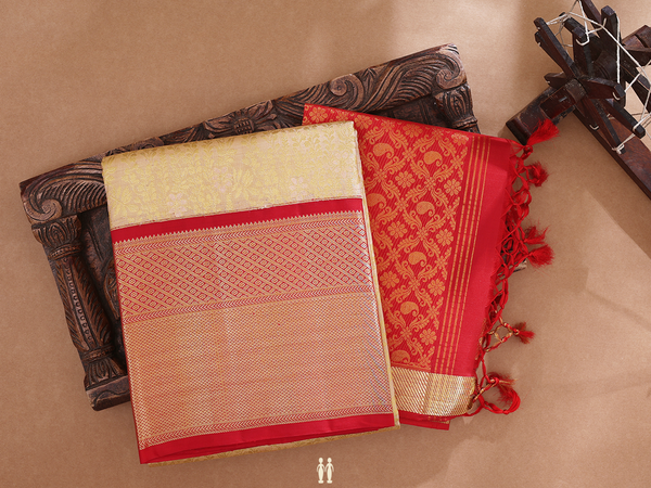Brocade Design Tissue Beige Kanchipuram Half Saree Material