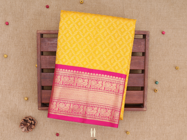 Brocade Design Yellow Kanchipuram Pavadai Sattai Material