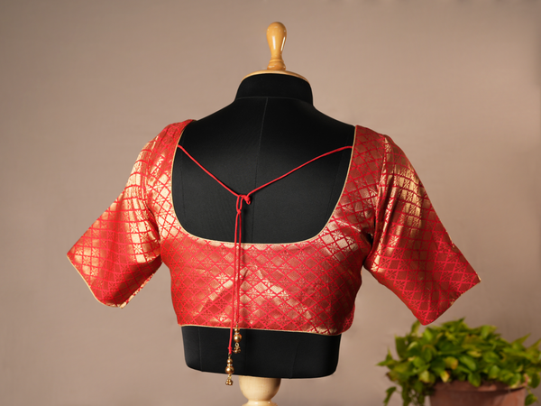 Brocade Pattern Chilli Red Semi Banaras Readymade Blouse