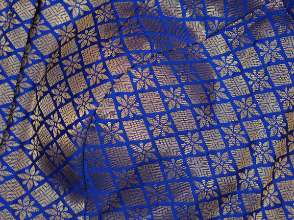 Brocade Pattern Royal Blue Semi Banaras Readymade Blouse