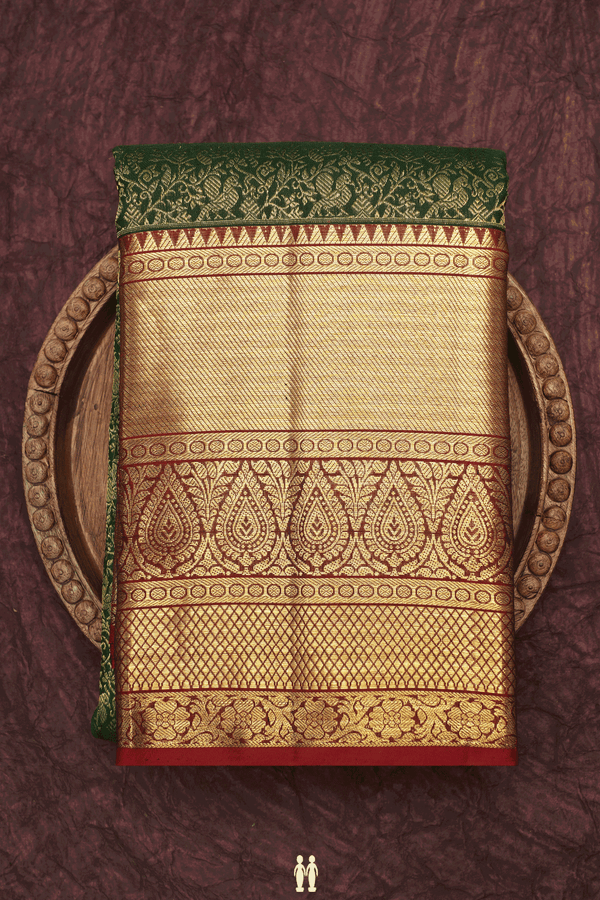 Brocade Zari Design Forest Green Kanchipuram Silk Saree