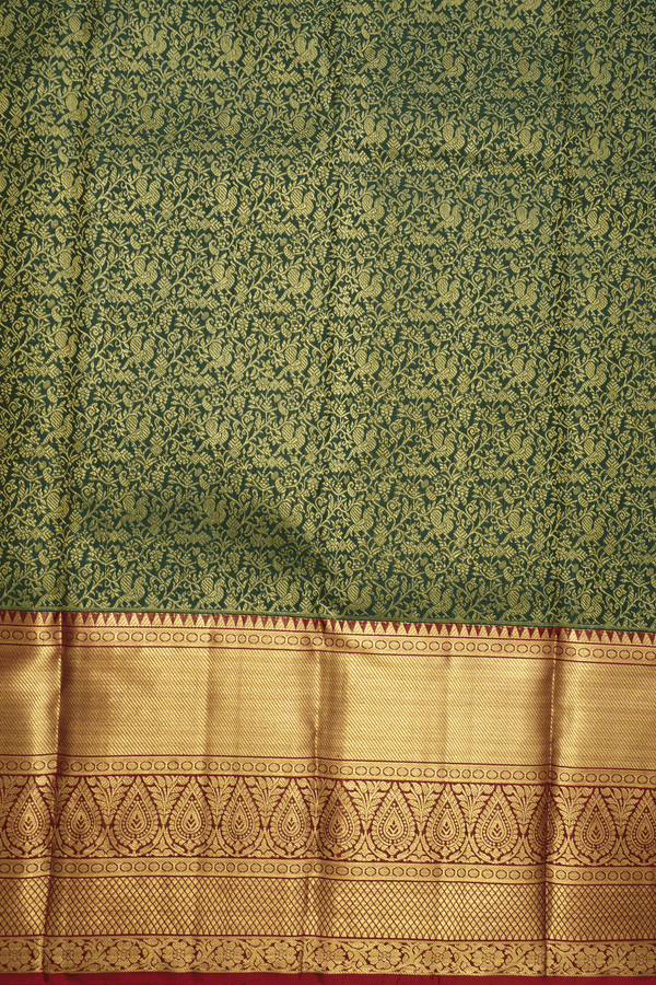 Brocade Zari Design Forest Green Kanchipuram Silk Saree