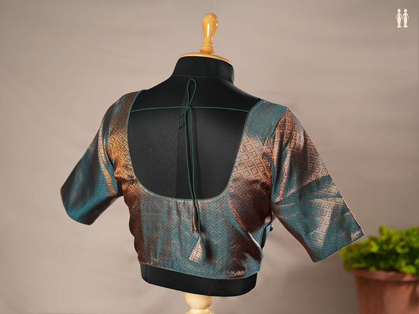 Brocade Zari Design Pine Green Semi Banaras Readymade Blouse