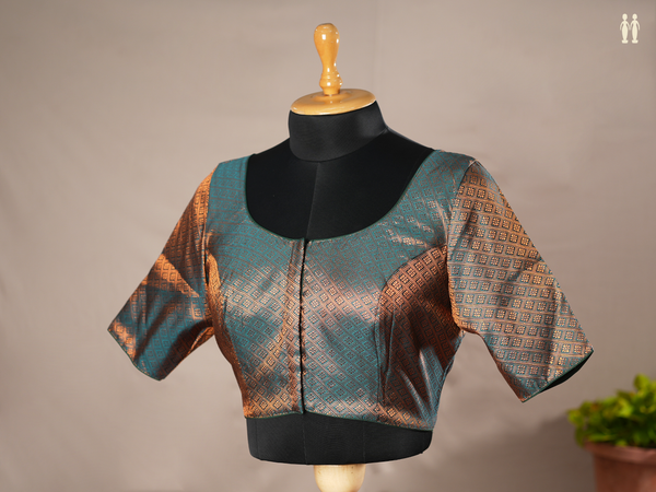 Brocade Zari Design Pine Green Semi Banaras Readymade Blouse