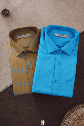 Assorted Brown And Blue Set Of 2 Size 44 Cotton Shirts
