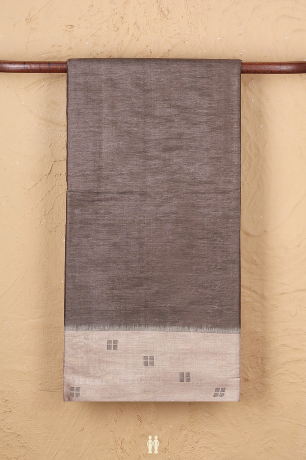 Tussar Silk Saree In Greyish Brown With Contrast Border