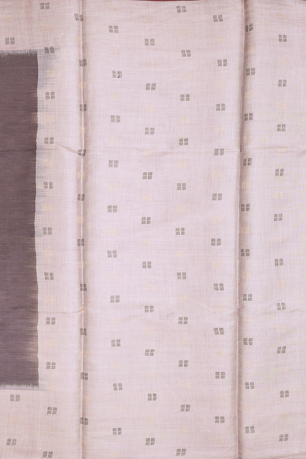 Tussar Silk Saree In Greyish Brown With Contrast Border