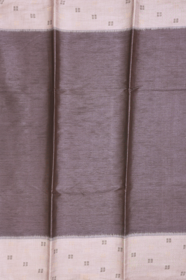 Tussar Silk Saree In Greyish Brown With Contrast Border