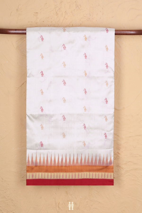 Pochampally Silk Saree In White With Threadwork Buttas